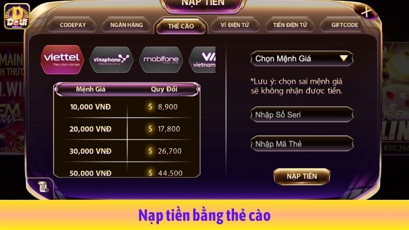 Nạp tiền bằng thẻ cào