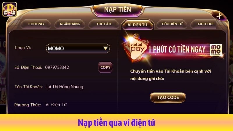 Nạp tiền qua ví điện tử
