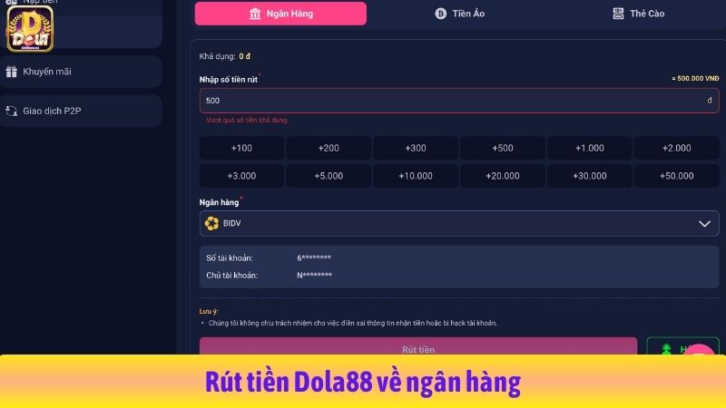 Rút tiền Dola88 về ngân hàng