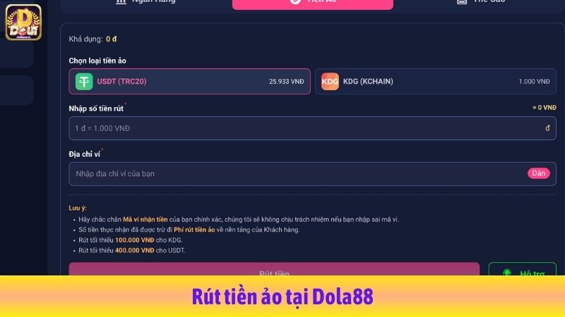 Rút tiền ảo tại Dola88